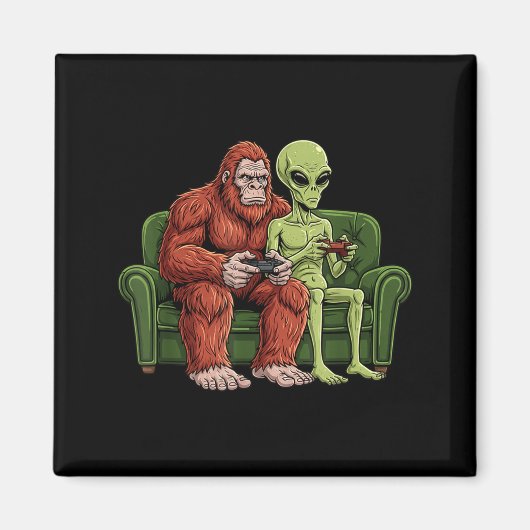 Bigfoot Alien Videogames Gaming Sasquatch Ufo Mann Magneet (Voorkant)