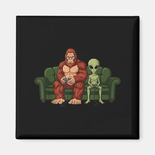 Bigfoot Alien Videogames Gaming Sasquatch Ufo Mann Magneet (Voorkant)