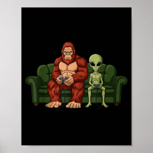 Bigfoot Alien Videogames Gaming Sasquatch Ufo Mann Poster