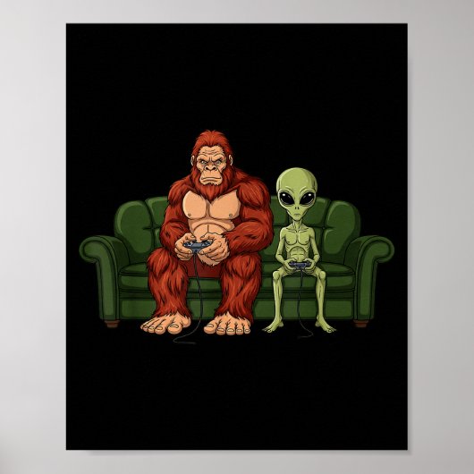 Bigfoot Alien Videogames Gaming Sasquatch Ufo Mann Poster (Voorkant)