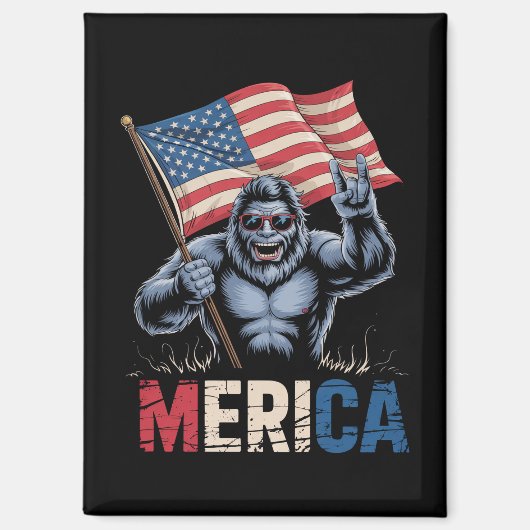 Bigfoot America Rock Amerikaanse Vlag Patriottisch Magneet (Voorkant)