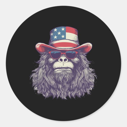 Bigfoot American Flag Pet 4 juli Patriotic SA Ronde Sticker (Voorkant)