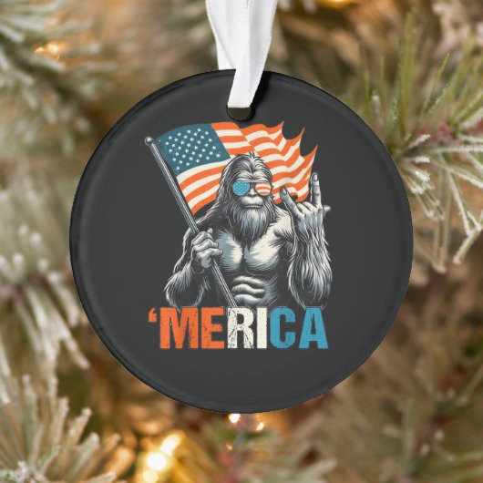 Bigfoot Amerika Rock Amerikaanse Vlag Ornament (Boom)