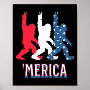 Bigfoot Amerika Rood Wit Blauw Vredesteken 4e van Poster