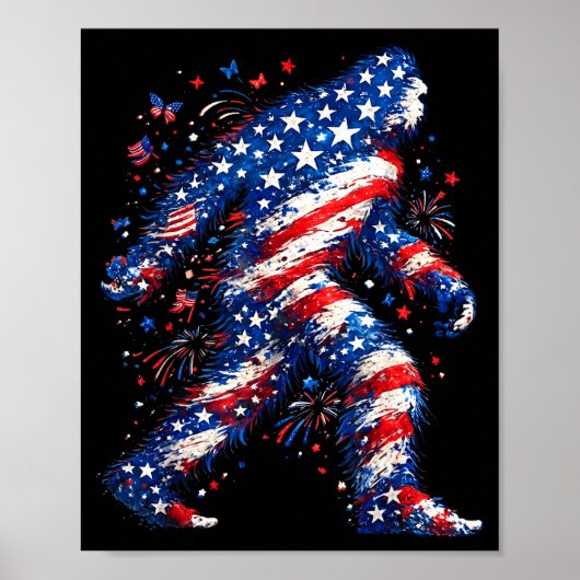 Bigfoot Amerikaanse vlag sasquatch patriottisch gr Poster (Voorkant)