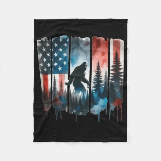 Bigfoot Amerikaanse vlag Sasquatch Patriottische 4 Fleece Deken (Voorkant)