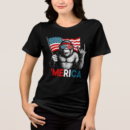 Bigfoot Amerikaanse vlag Tri-Blend Shirt (Voorkant)