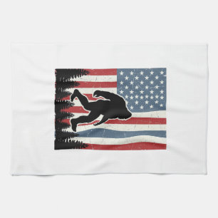 Bigfoot Amerikaanse Vlag Vintage Vector T-shirt On Theedoek