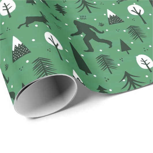 Bigfoot and Jackalope in de Bossen Pattern Dark Gr Cadeaupapier (Rol Hoek)
