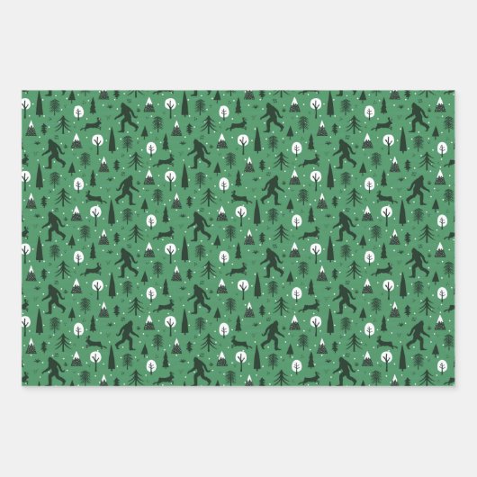 Bigfoot and Jackalope in de Bossen Pattern Dark Gr Inpakpapier Vel (Voorkant 2)