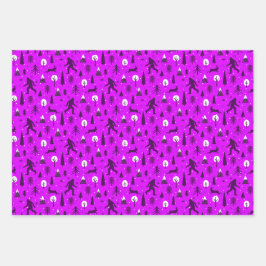 Bigfoot and Jackalope in de Bossen Pattern Paars Inpakpapier Vel