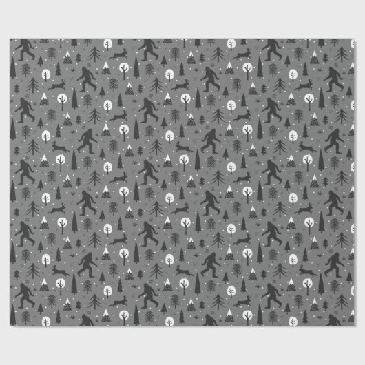 Bigfoot and Jackalope in the Bossen Pattern Grey Cadeaupapier (Vlak)