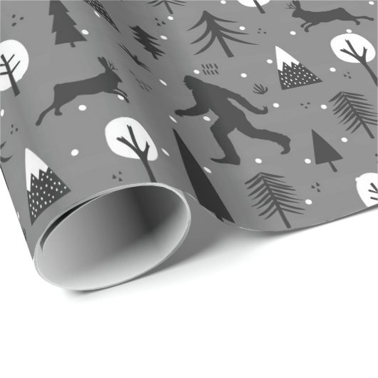 Bigfoot and Jackalope in the Bossen Pattern Grey Cadeaupapier (Rol Hoek)