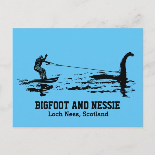 Bigfoot and Nessie Loch Ness Personalized Text Briefkaart (Voorkant)