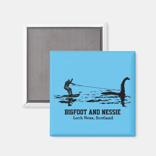 Bigfoot and Nessie Loch Ness Personalized Text Magneet (Voorkant / Achterkant)