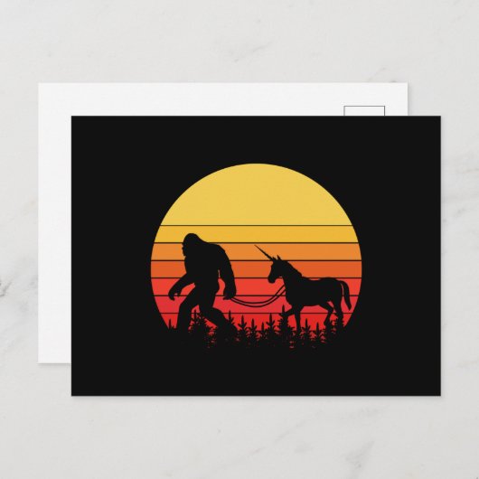 Bigfoot and Unicorn in one Retro Design Briefkaart (Voorkant / Achterkant)