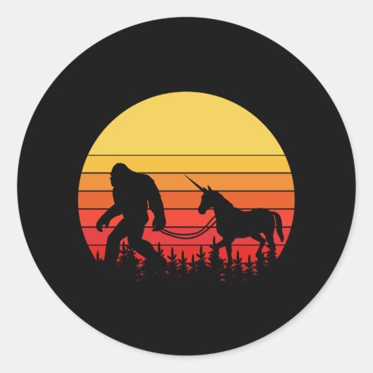 Bigfoot and Unicorn in one Retro Design Ronde Sticker (Voorkant)