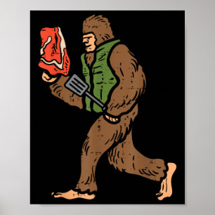Bigfoot Barbecue BBQ Sasquatch Vlees Grillen Vrouw Poster