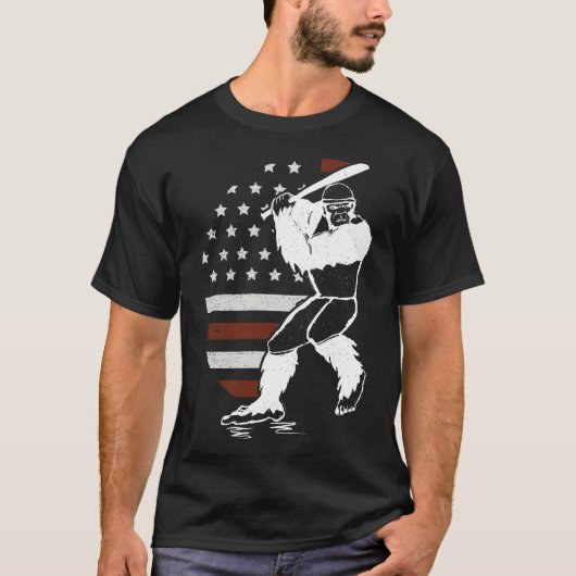 Bigfoot Baseball American Flag Sasquatch Softball T-shirt (Voorkant)