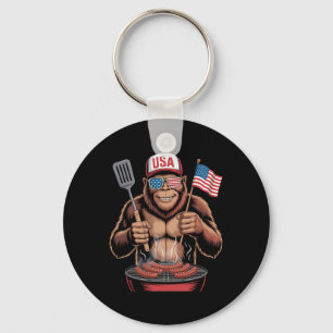 Bigfoot BBQ 4 juli grappig patriottisch Sasquatch Sleutelhanger