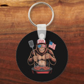 Bigfoot BBQ 4 juli grappig patriottisch Sasquatch Sleutelhanger (Voorkant)