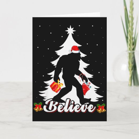 Bigfoot Believe Christmas Tree Funny Santa Sasquat Kaart (Voorkant)