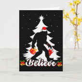 Bigfoot Believe Christmas Tree Funny Santa Sasquat Kaart (Gele Bloem)