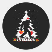 Bigfoot Believe Christmas Tree Funny Santa Sasquat Ronde Sticker (Voorkant)
