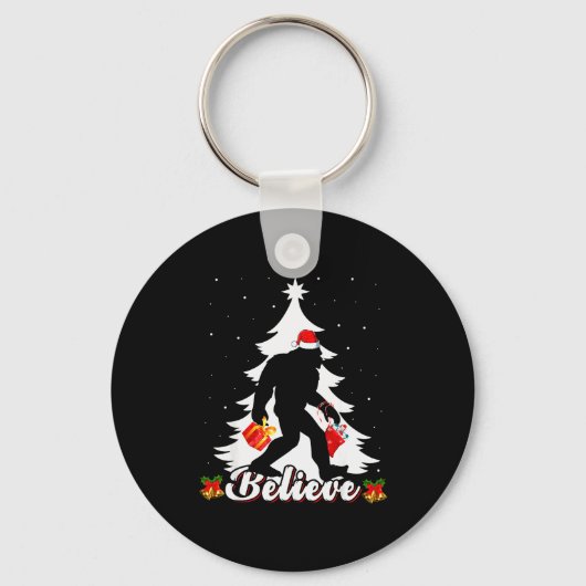 Bigfoot Believe Christmas Tree Funny Santa Sasquat Sleutelhanger (Voorkant)