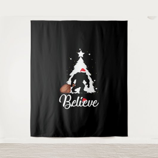 Bigfoot Believe kerstShirt Wandkleed (Voorkant)