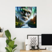Bigfoot, Bergen, Rivier en Bos Poster (Thuiskantoor)