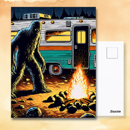 Bigfoot bij Campfire en Retro Rv Briefkaart