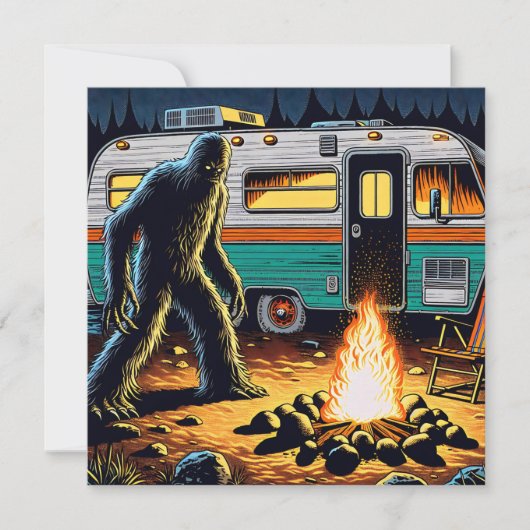 Bigfoot bij Campfire en Retro Rv Kaart (Voorkant)