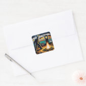 Bigfoot bij Campfire en Retro Rv Vierkante Sticker (Envelop)