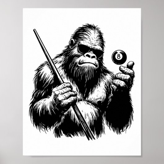 Bigfoot Biljart Speler - Funny Sasquatch Biljart Poster (Voorkant)