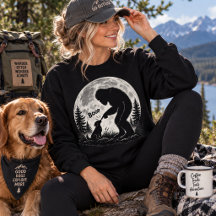 Bigfoot Boop Grappige Cryptid Maan Bos Zwart 