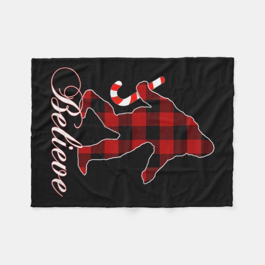 Bigfoot Buffalo Plaid Believe Candy Cane Christmas Fleece Deken (Voorkant (Horizontaal))