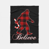 Bigfoot Buffalo Plaid Believe Candy Cane Christmas Fleece Deken (Voorkant)