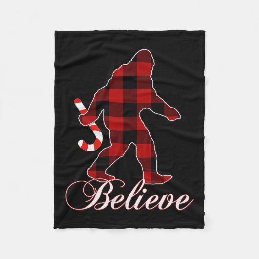 Bigfoot Buffalo Plaid Believe Candy Cane Christmas Fleece Deken (Voorkant)