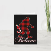 Bigfoot Buffalo Plaid Believe Candy Cane Christmas Kaart (Voorkant)