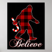 Bigfoot Buffalo Plaid Believe Candy Cane Christmas Poster (Voorkant)