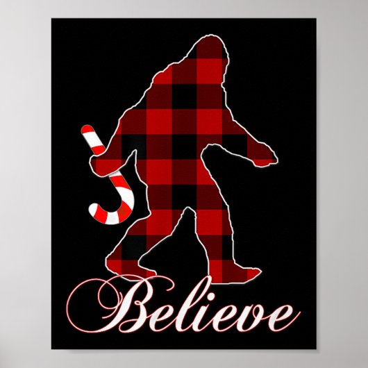 Bigfoot Buffalo Plaid Believe Candy Cane Christmas Poster (Voorkant)