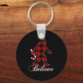 Bigfoot Buffalo Plaid Believe Candy Cane Christmas Sleutelhanger (Voorkant)