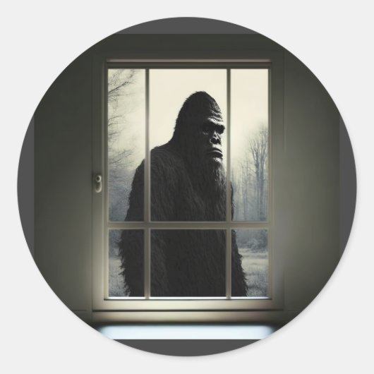 Bigfoot buiten mijn raam! ronde sticker (Voorkant)