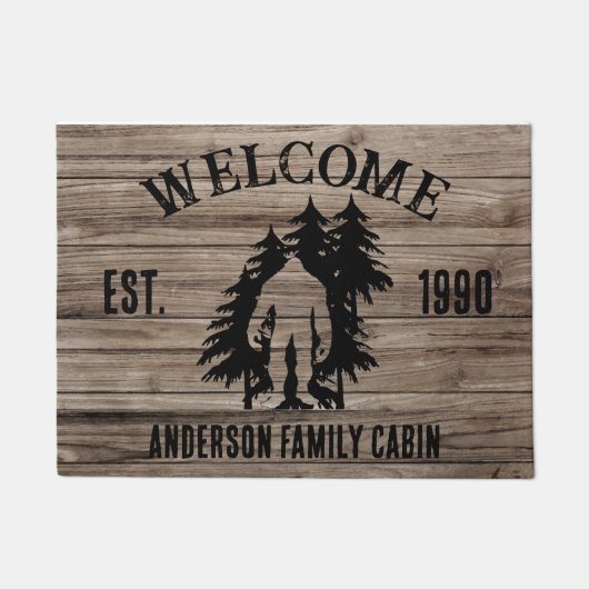Bigfoot Cabin rustieke houten familie aangepaste n Deurmat (Voorkant)