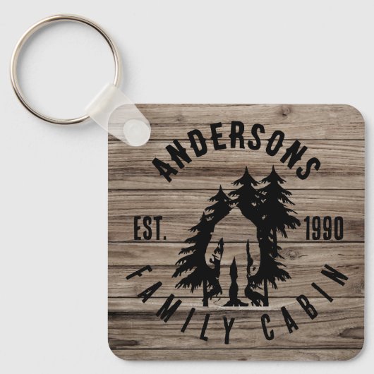 Bigfoot Cabin rustieke houten familie aangepaste n Sleutelhanger (Voorkant)