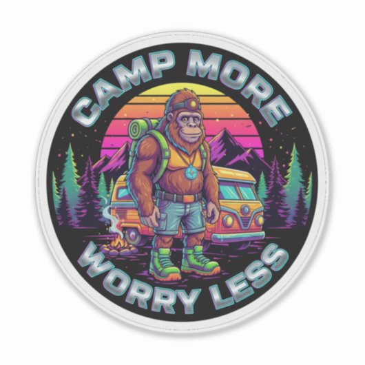 Bigfoot Camping-Camp More Worry Less Sticker (Voorkant)