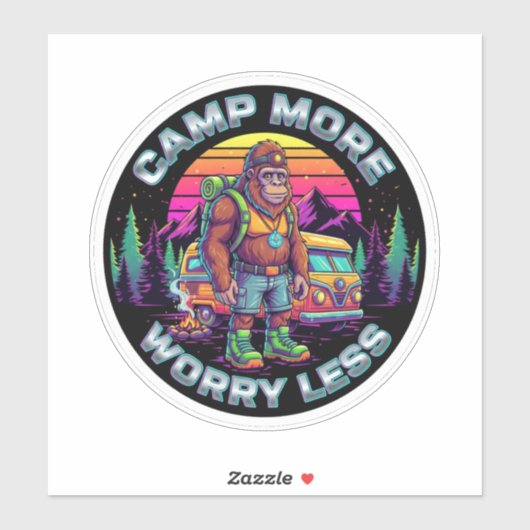 Bigfoot Camping-Kamp Meer Worry Minder Sticker (Vel)