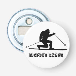 Bigfoot Cares Telemark Skiing Button Flesopener