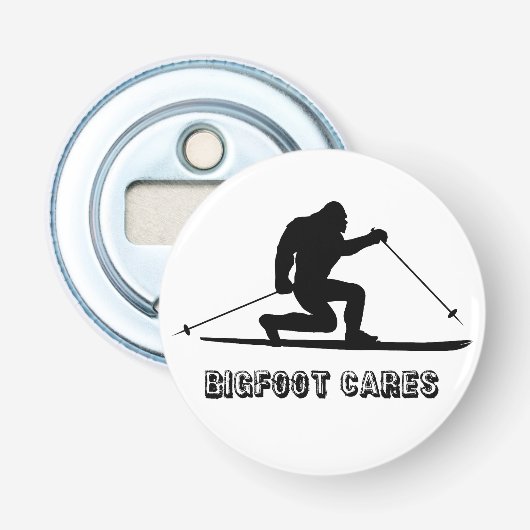 Bigfoot Cares Telemark Skiing Button Flesopener (Voorkant)
